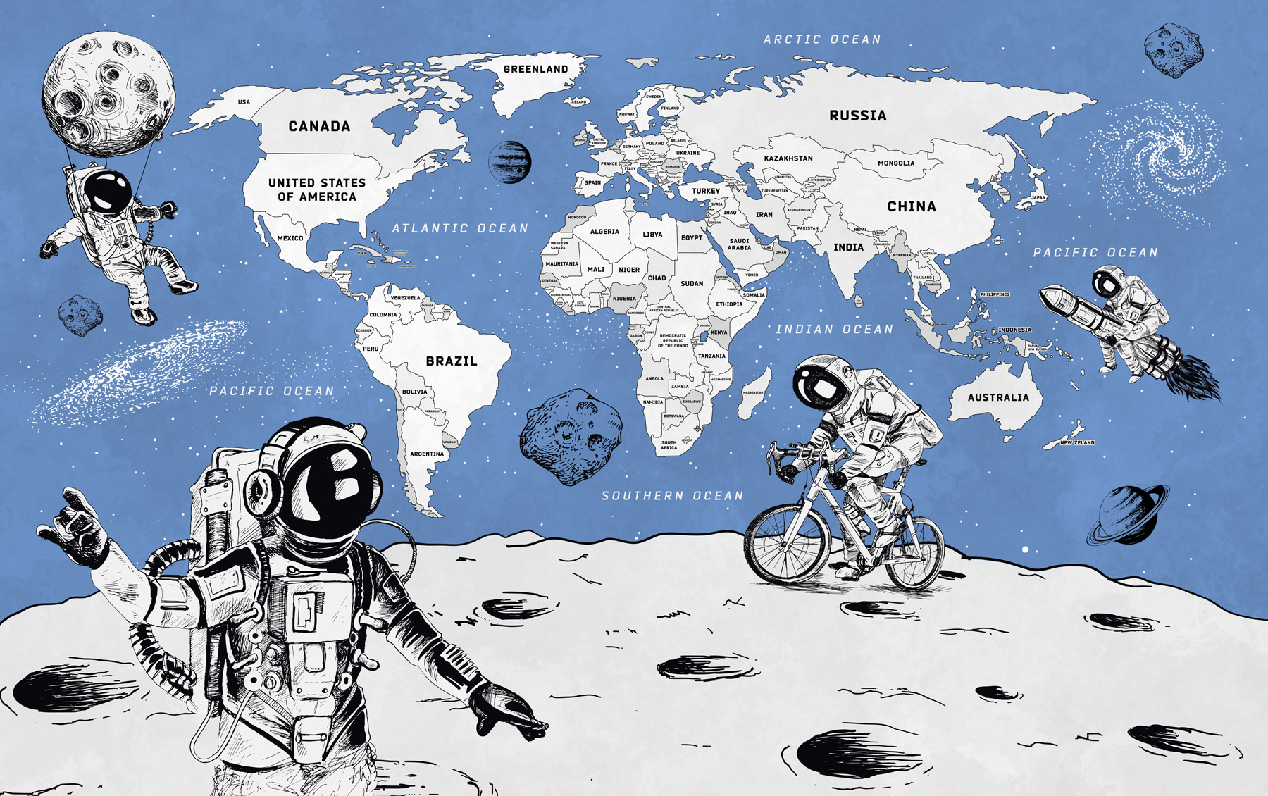 w00473v1p - A drawing of two astronauts on the moon - tegory