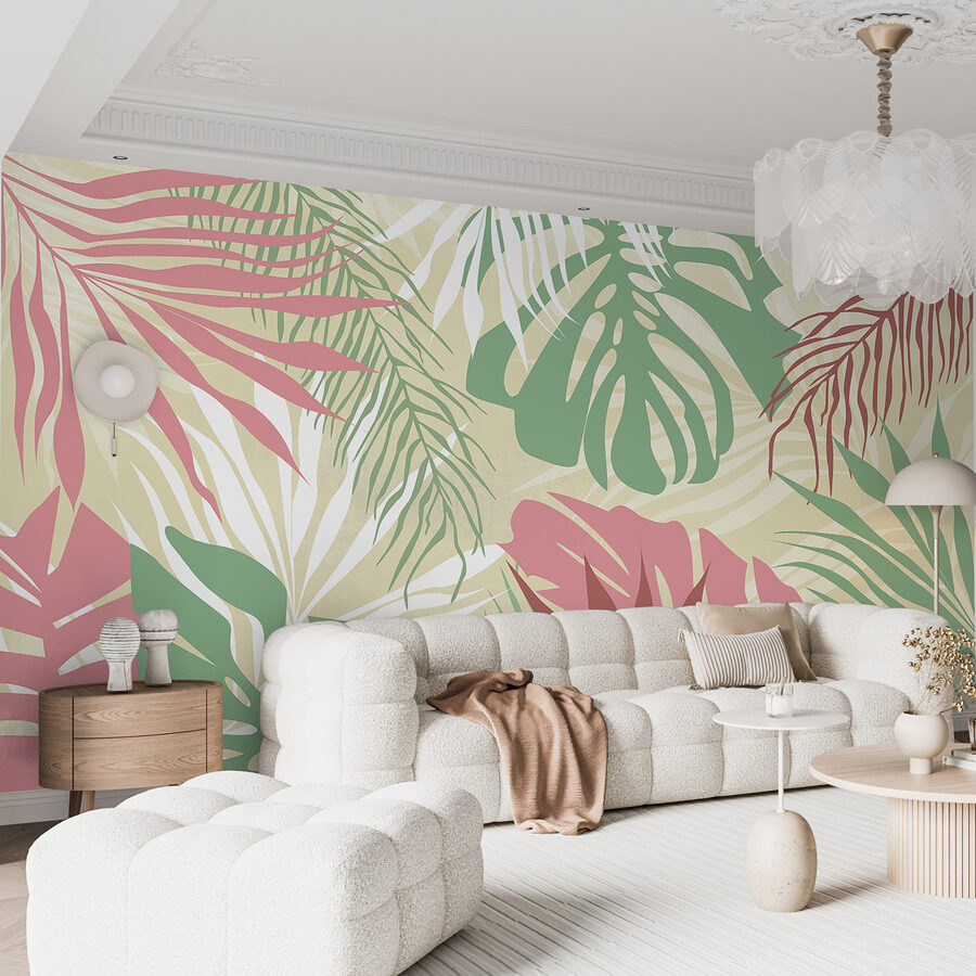Wall murals A pattern of leaves on a white background