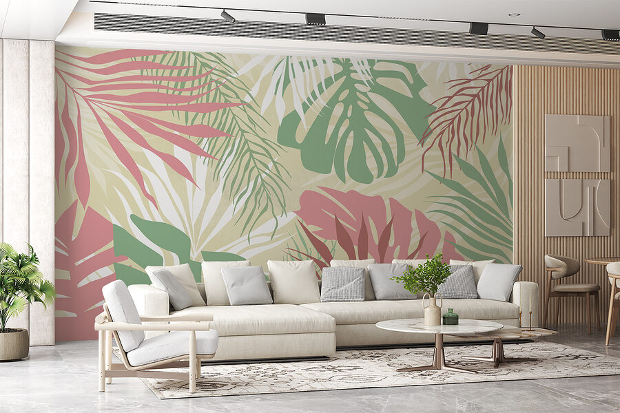 Wall murals A pattern of leaves on a white background - Image 2