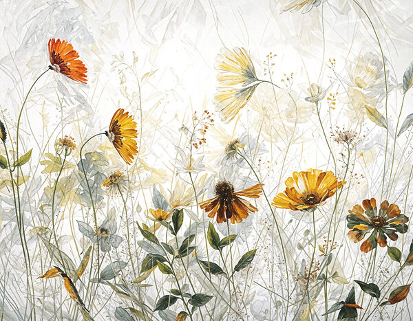 A painting of flowers and leaves A painting of flowers and leaves