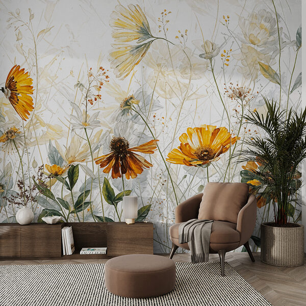 A painting of flowers and leaves A painting of flowers and leaves