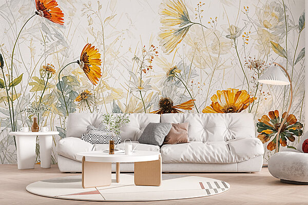 A painting of flowers and leaves A painting of flowers and leaves