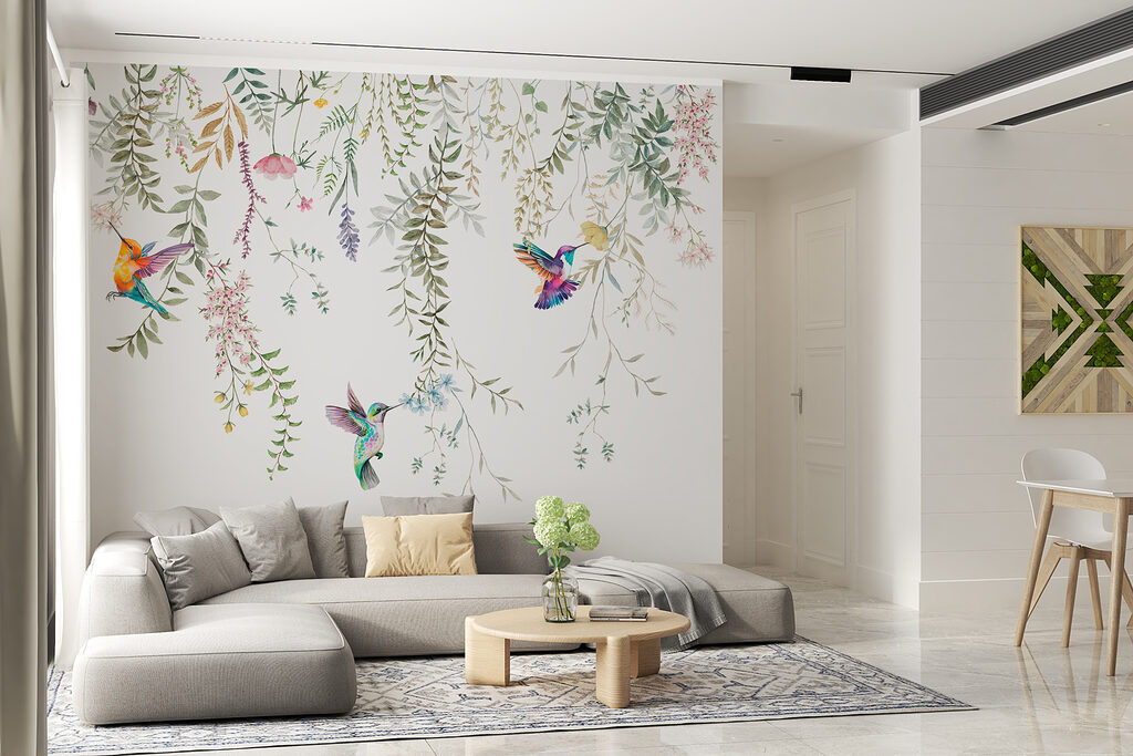 A painting of birds and flowers A painting of birds and flowers