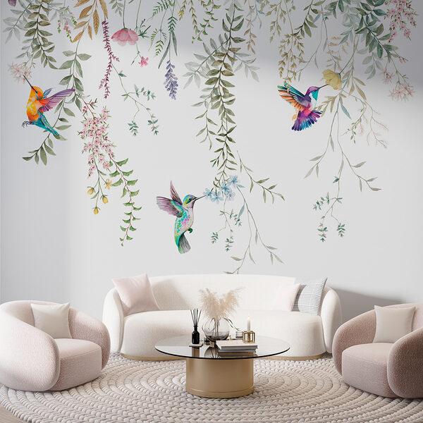 Wall murals A painting of birds and flowers (SKU: w00660) Wall murals Wall murals A painting of birds and flowers (SKU: w00660)