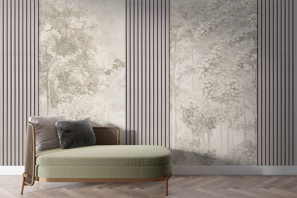 A wallpaper with trees and flowers