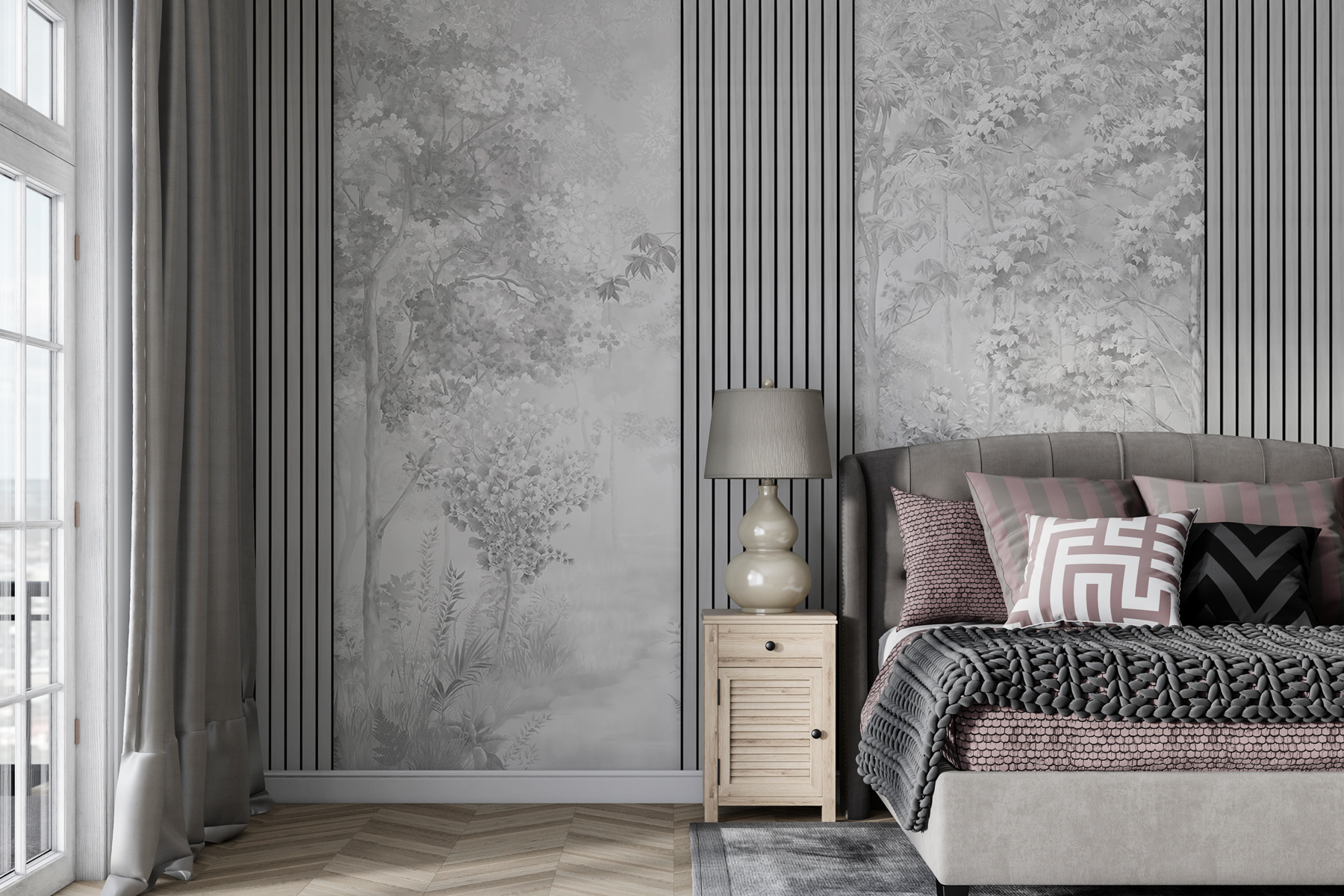 A wall with a tall vertical line