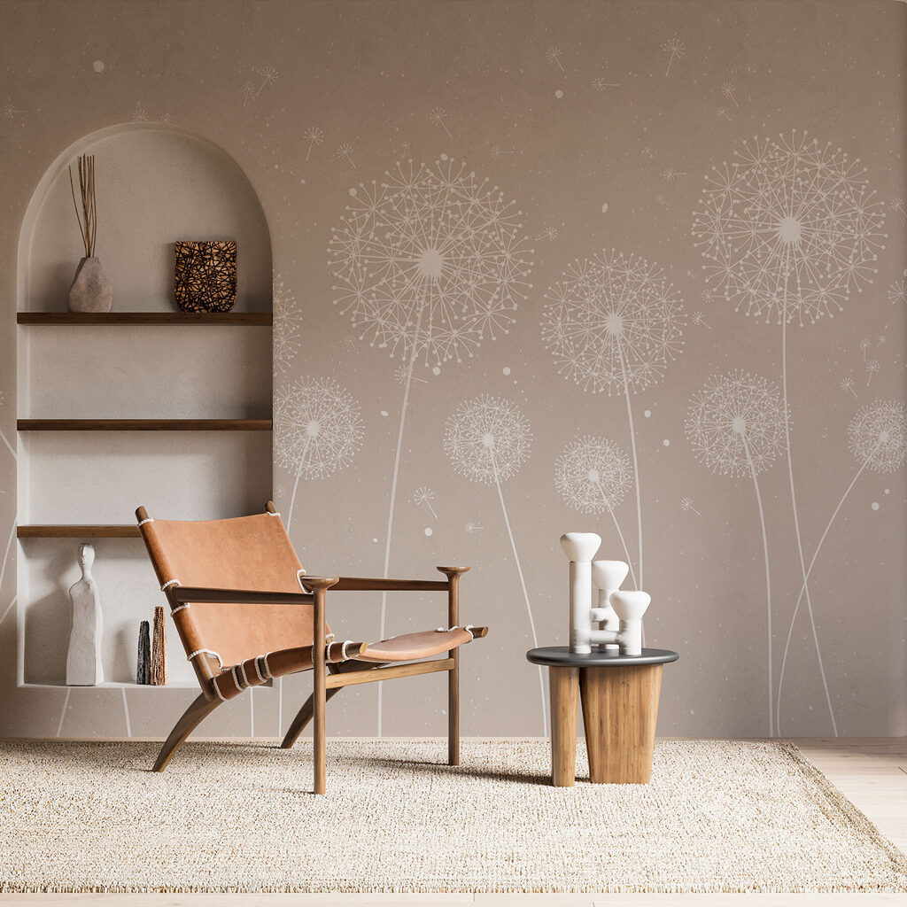 A white dandelions on a grey background