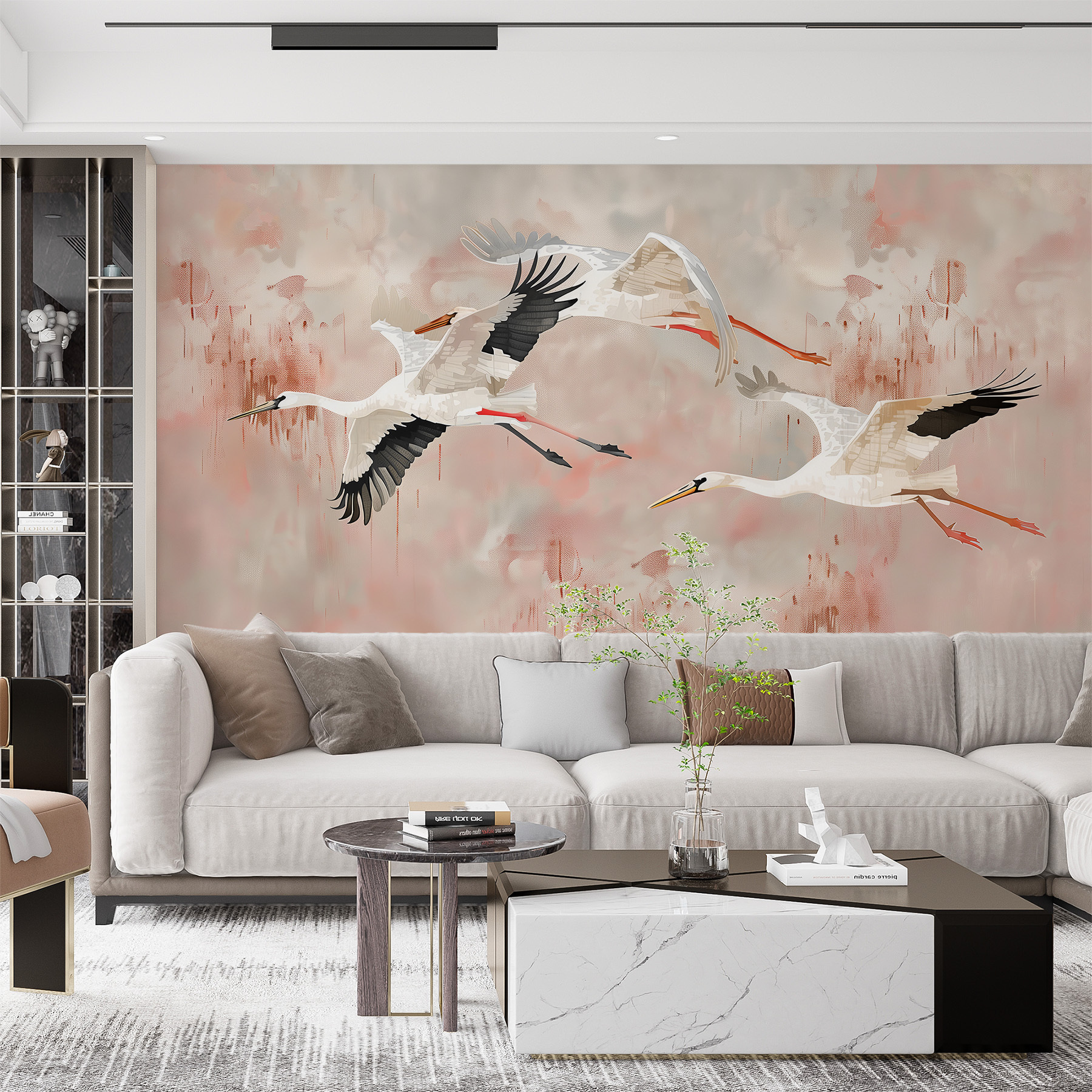 A group of birds flying in the sky