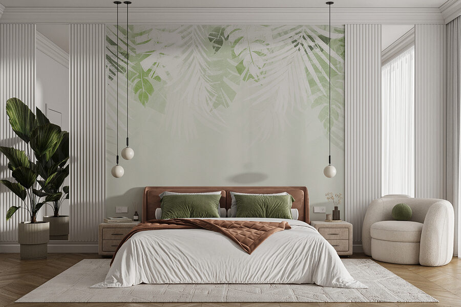 Wall murals A white and green leaves