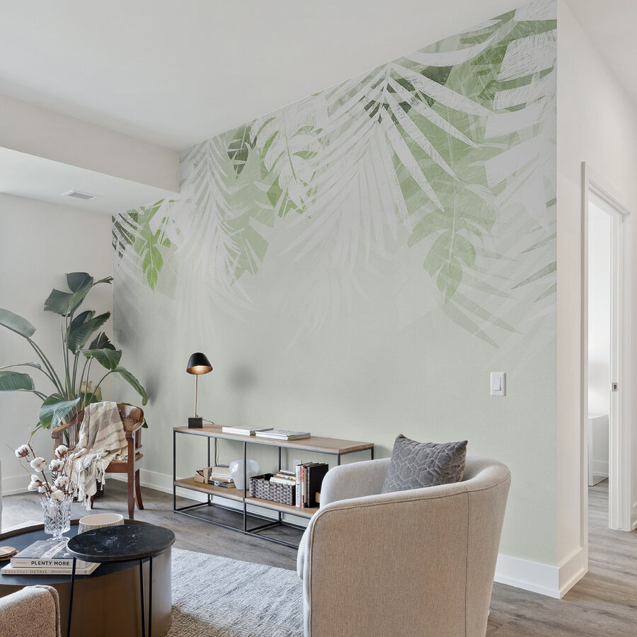 Wall murals A white and green leaves - Image 2