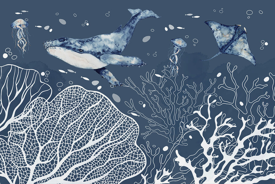 Wall murals A whale and stingrays swimming in the ocean - Image 5