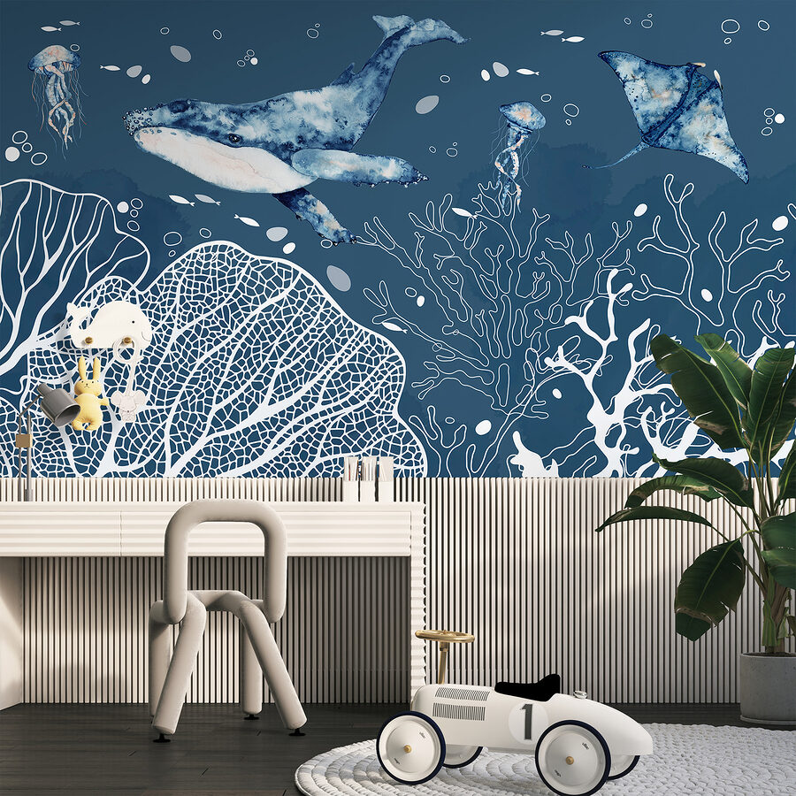 Wall murals A whale and stingrays swimming in the ocean - Image 4