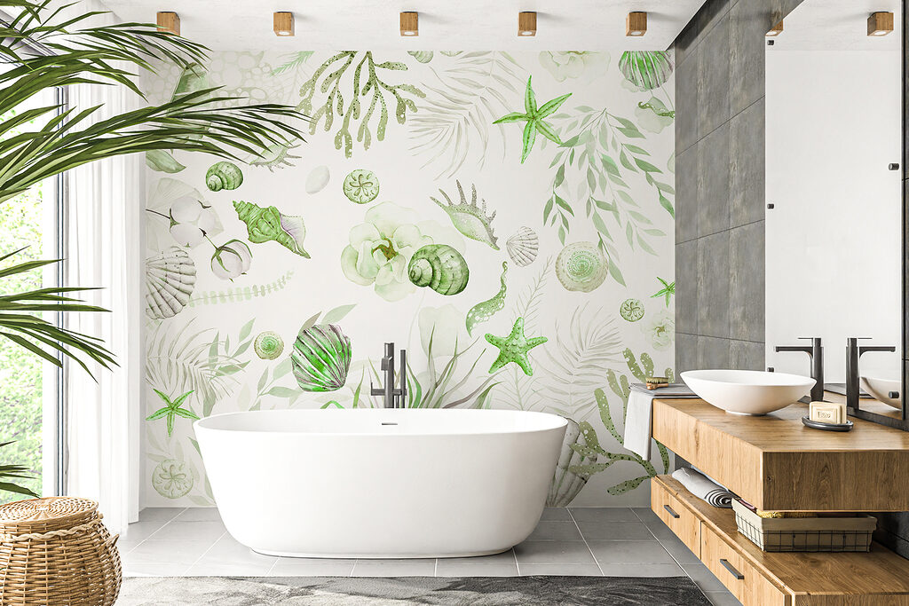 A watercolor sea creatures and plants