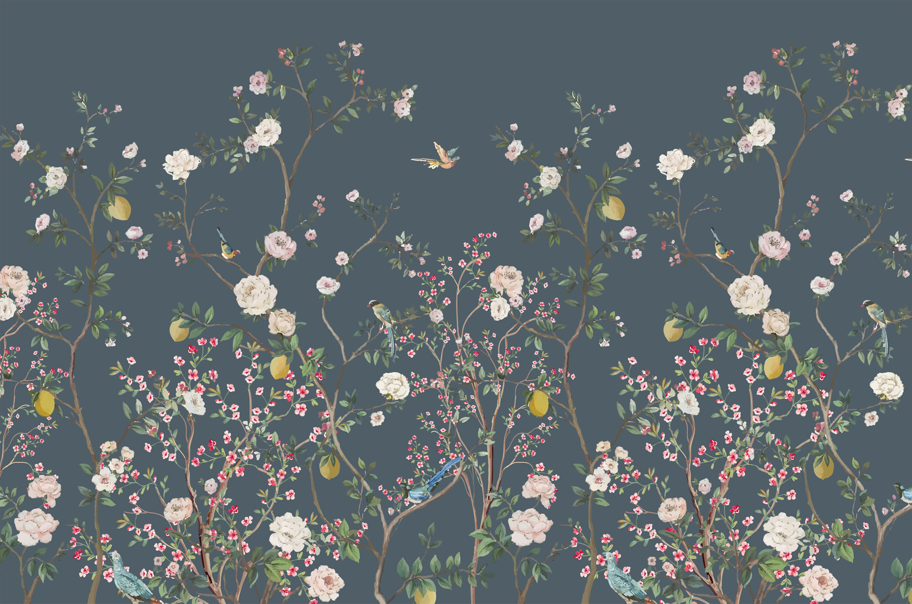 A wallpaper with flowers and birds A wallpaper with flowers and birds