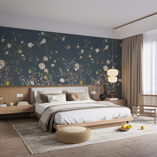 A wallpaper with flowers and birds A wallpaper with flowers and birds