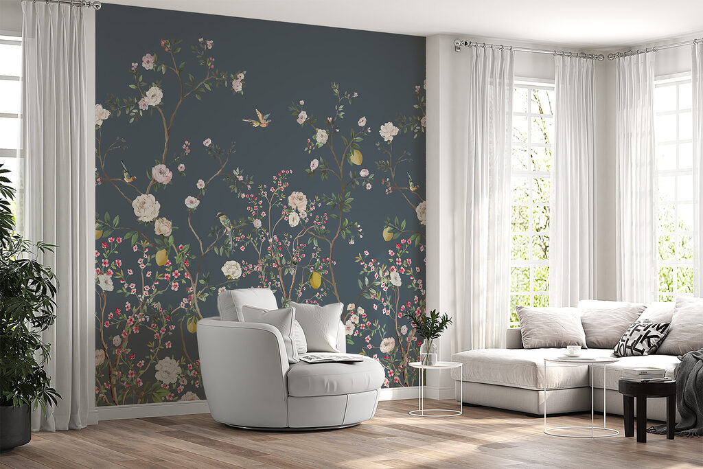 A wallpaper with flowers and birds A wallpaper with flowers and birds