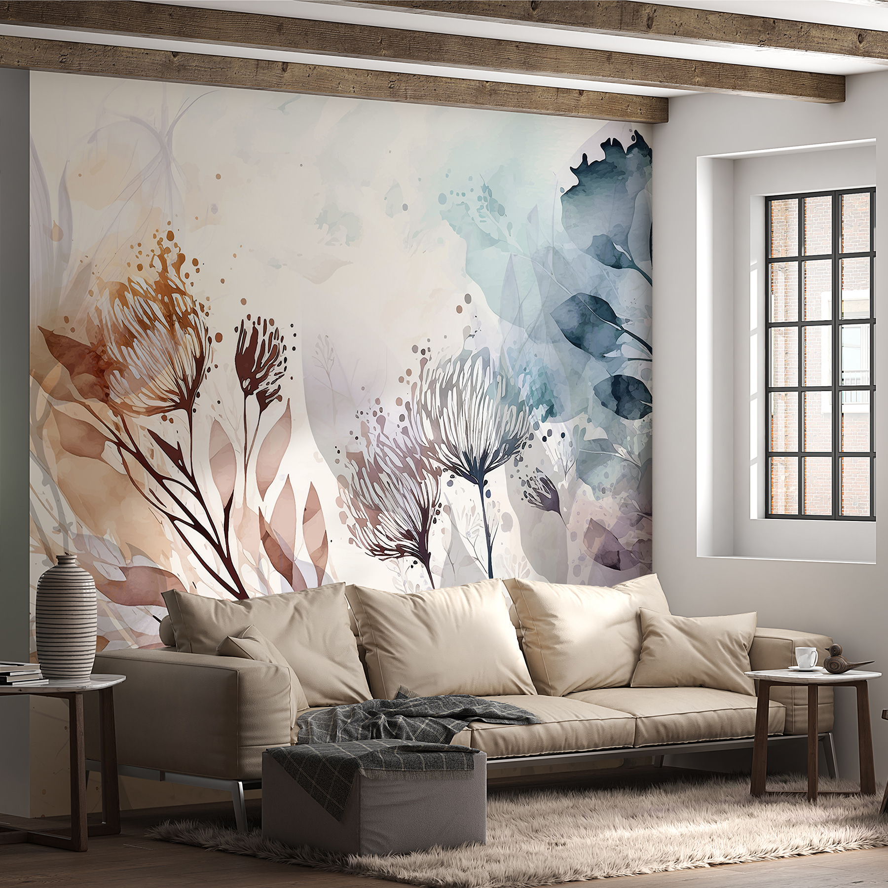 A watercolor painting of flowers and leaves A watercolor painting of flowers and leaves