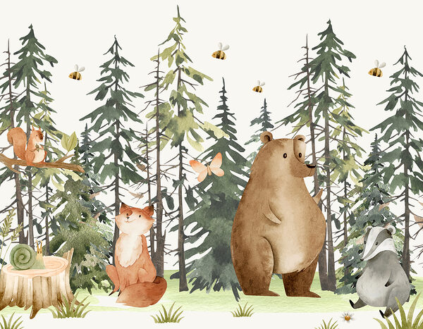 A group of animals in the forest A group of animals in the forest