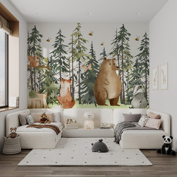 A group of animals in the forest A group of animals in the forest