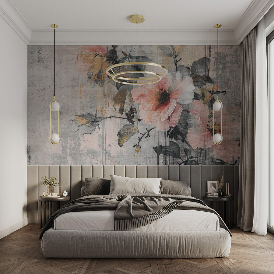 Wall murals A painting of flowers on a wall