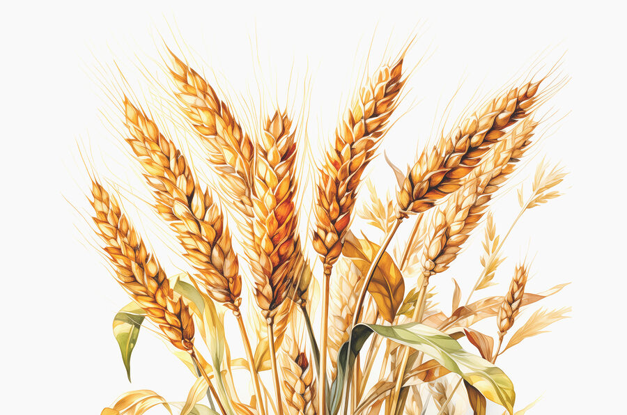 A bunch of wheat with leaves