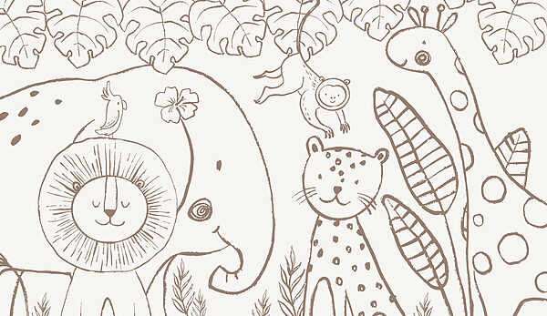 A drawing of animals and plants