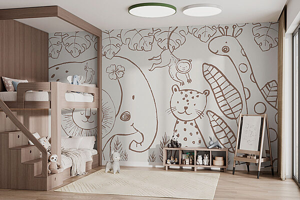 A drawing of animals and plants Wall murals A drawing of animals and plants