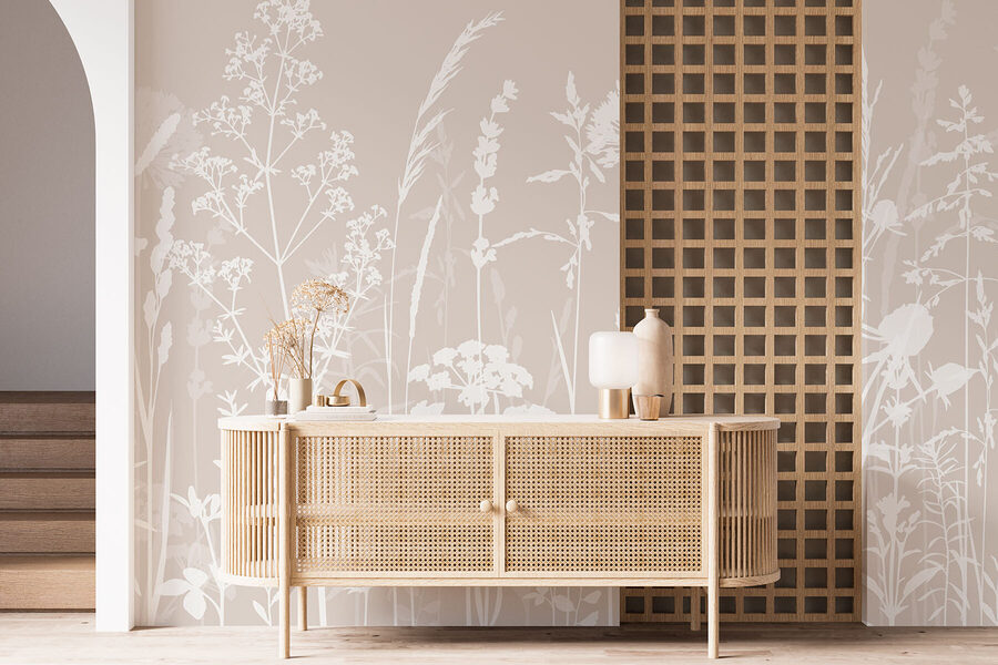 Wall murals A white silhouettes of flowers