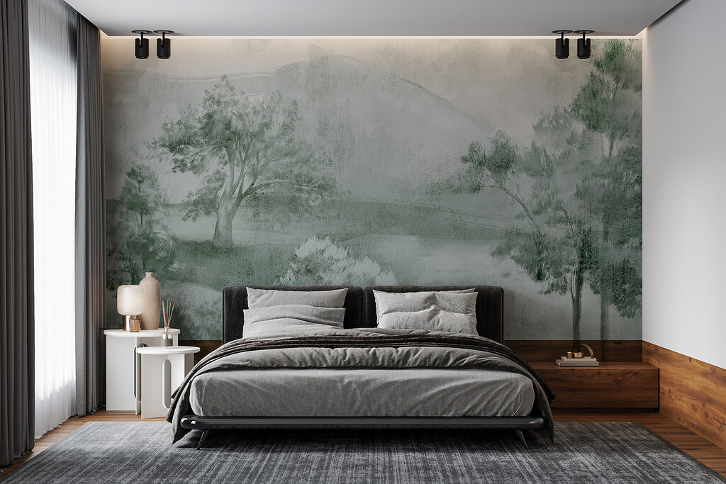 A landscape with trees and mountains