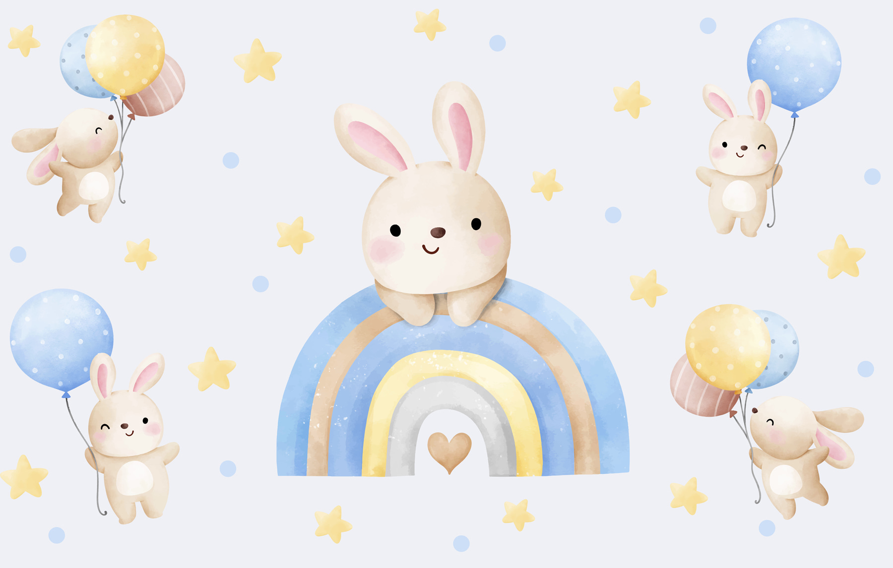 A cartoon bunny on a rainbow