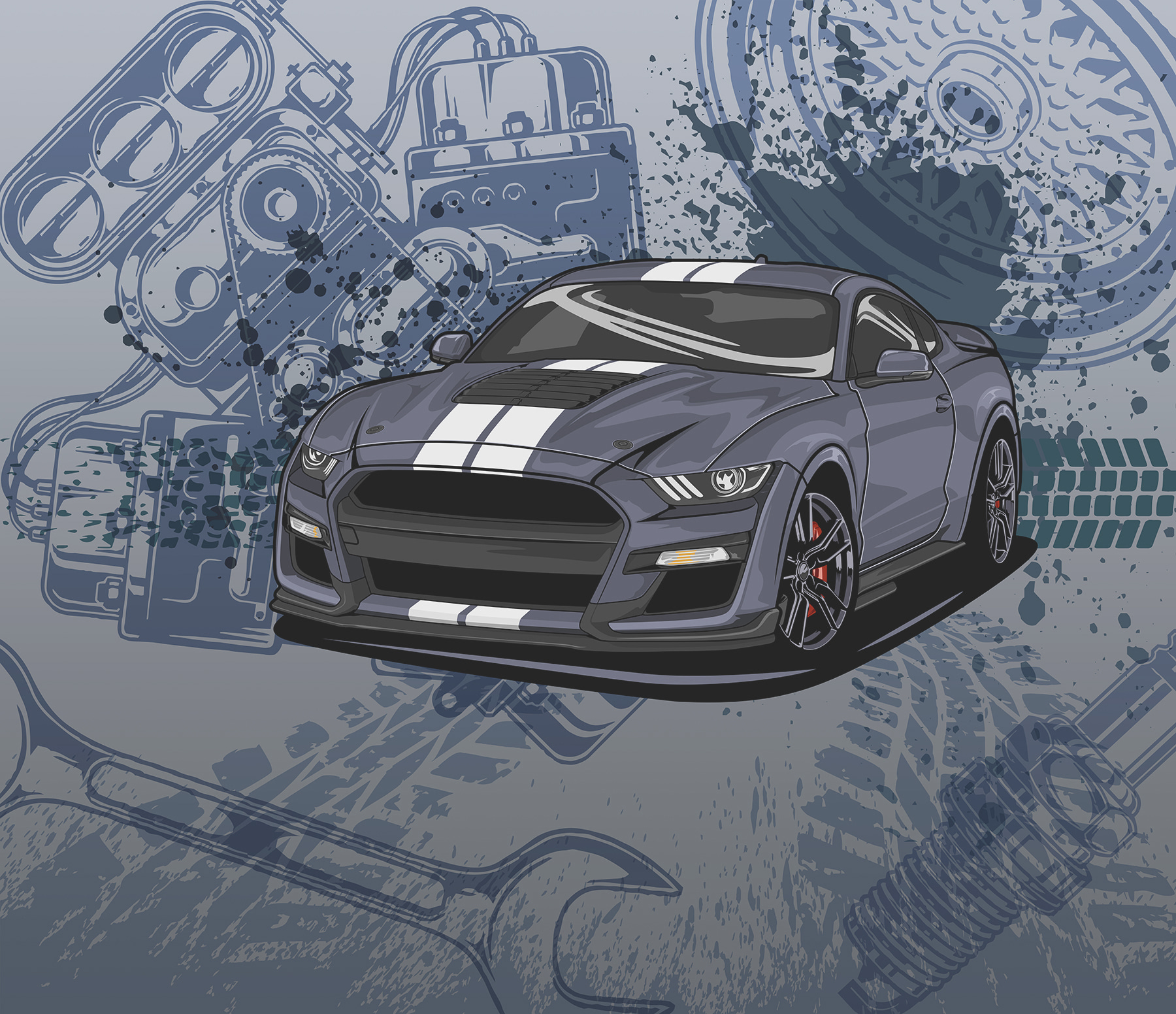 A car with a wrench and wheels