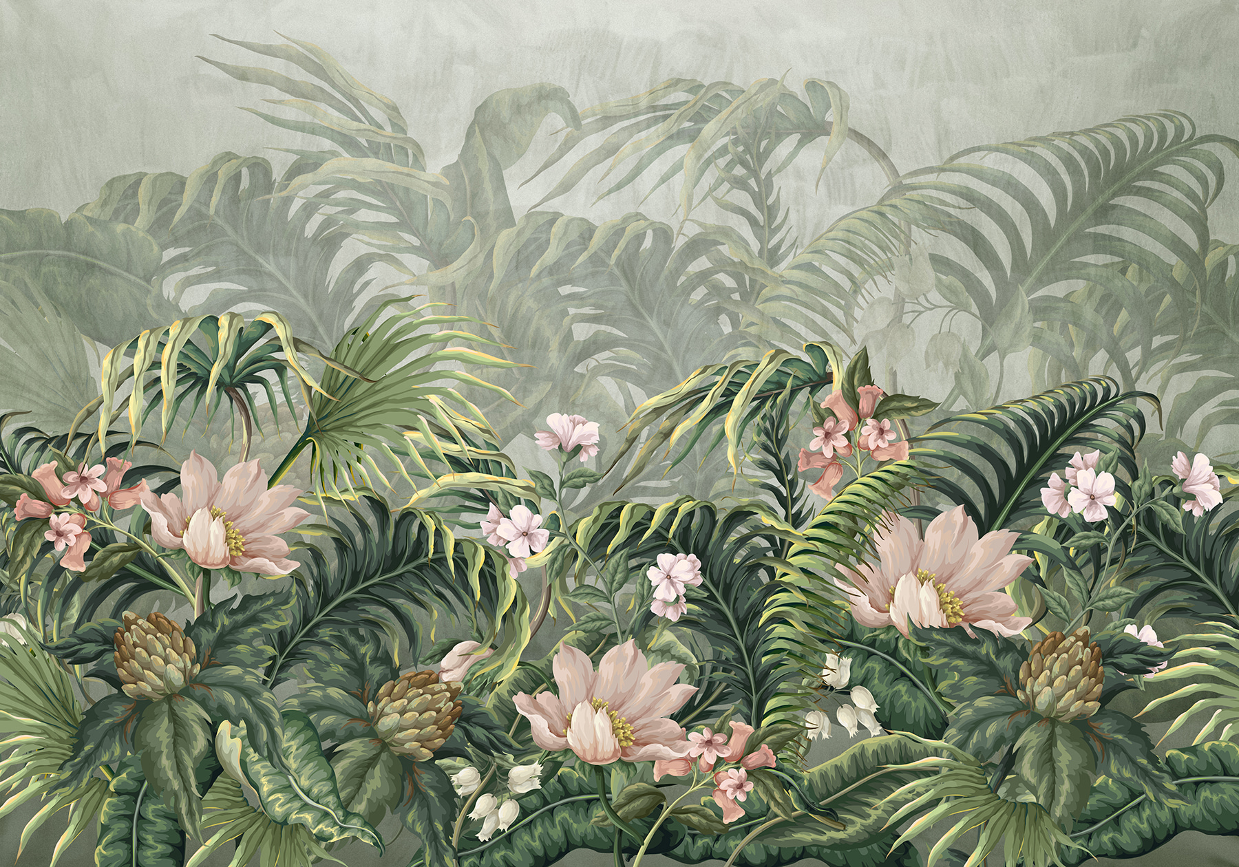 A wallpaper with flowers and leaves
