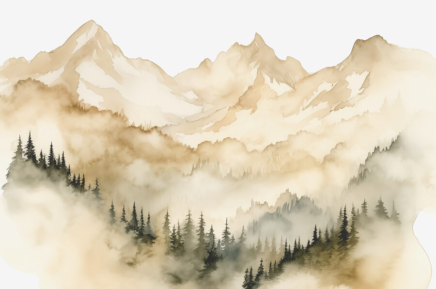 Wall murals A mountain range with trees and clouds - Image 3