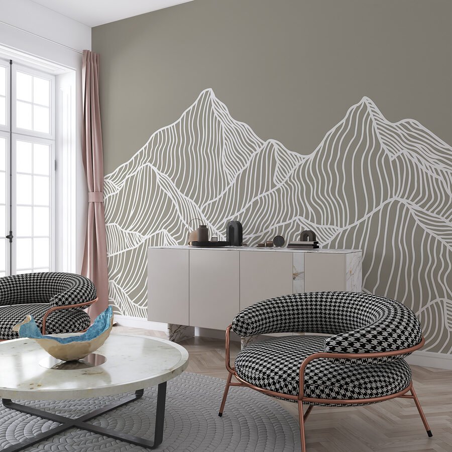 Wall murals A white line art of mountains