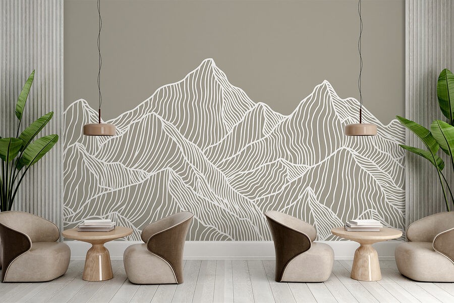 Wall murals A white line art of mountains - Image 2