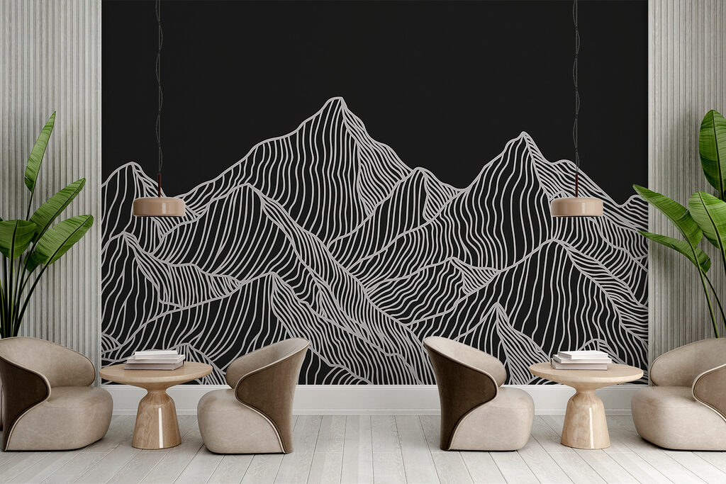 A black and white mountain range