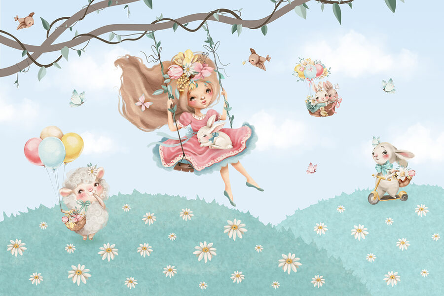 A girl swinging on a swing