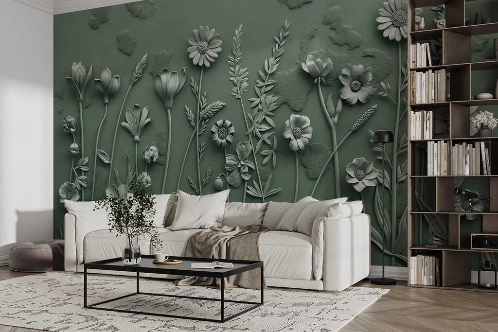 A grey sculpture of flowers and plants A grey sculpture of flowers and plants