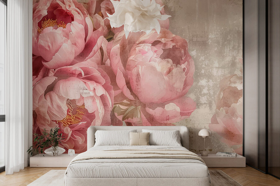 Wall murals A group of pink flowers