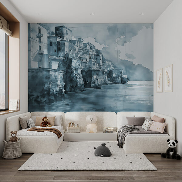 A watercolor of a city on a cliff A watercolor of a city on a cliff