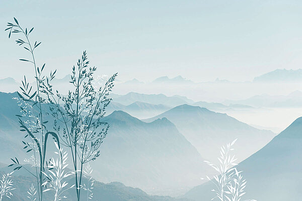 A landscape with mountains and trees A landscape with mountains and trees