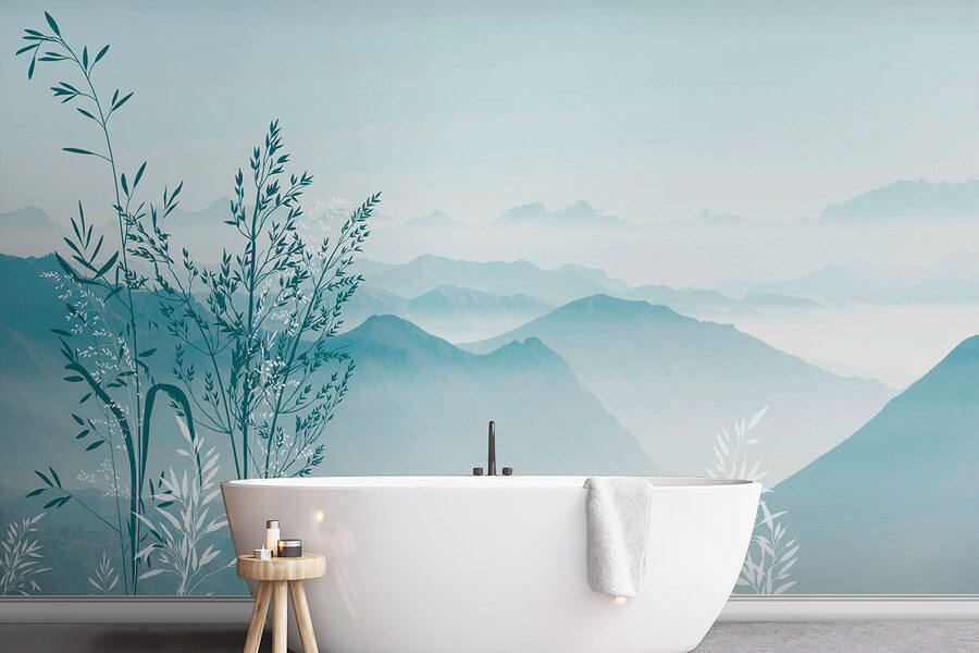 Wall murals A landscape with mountains and trees
