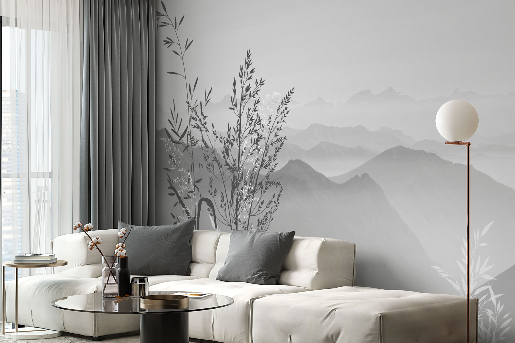 A landscape with mountains and plants A landscape with mountains and plants