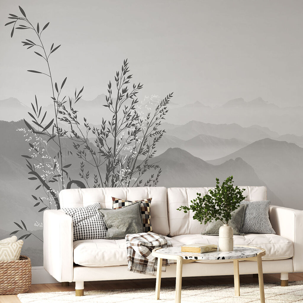 A landscape with mountains and plants A landscape with mountains and plants