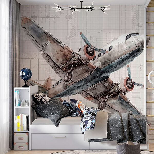 An airplane flying through the air