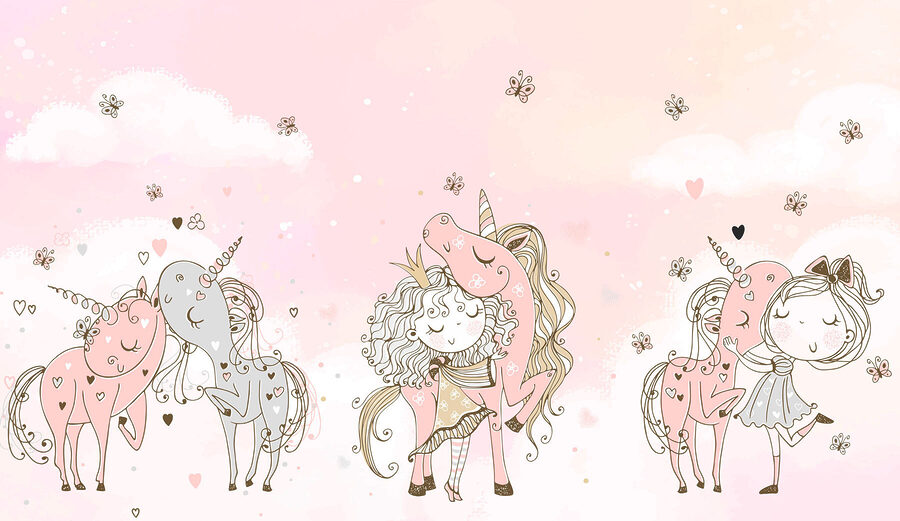 A group of unicorns and a girl