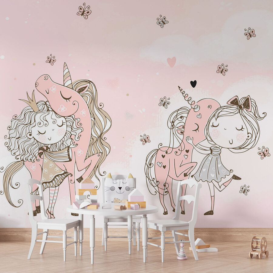 A group of unicorns and a girl