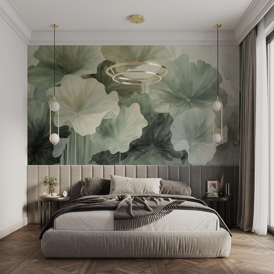 Wall murals A group of leaves with a light background