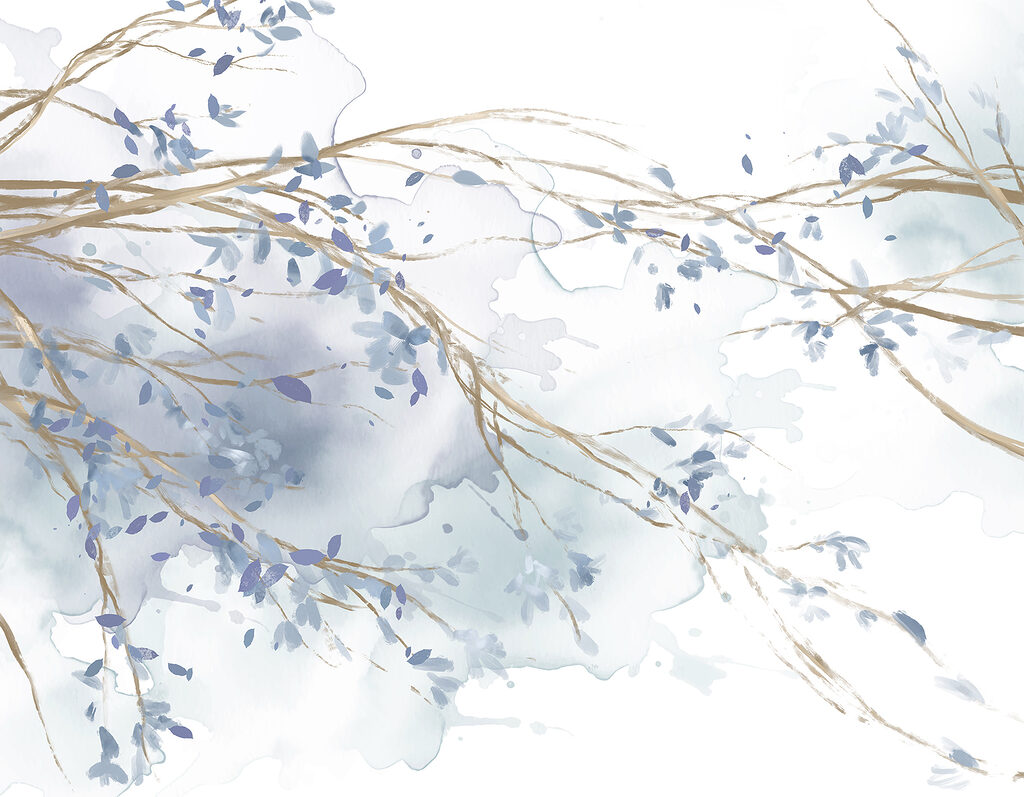 Watercolor of a tree branch with blue leaves Watercolor of a tree branch with blue leaves