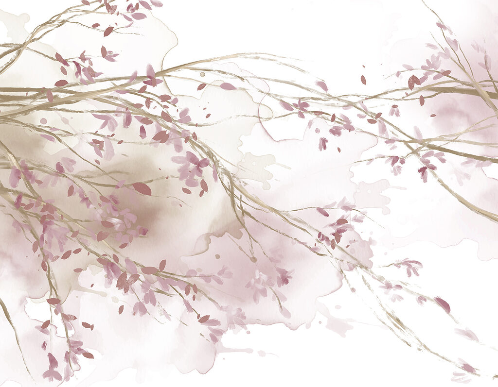 Watercolor of a tree branch with pink flowers Watercolor of a tree branch with pink flowers